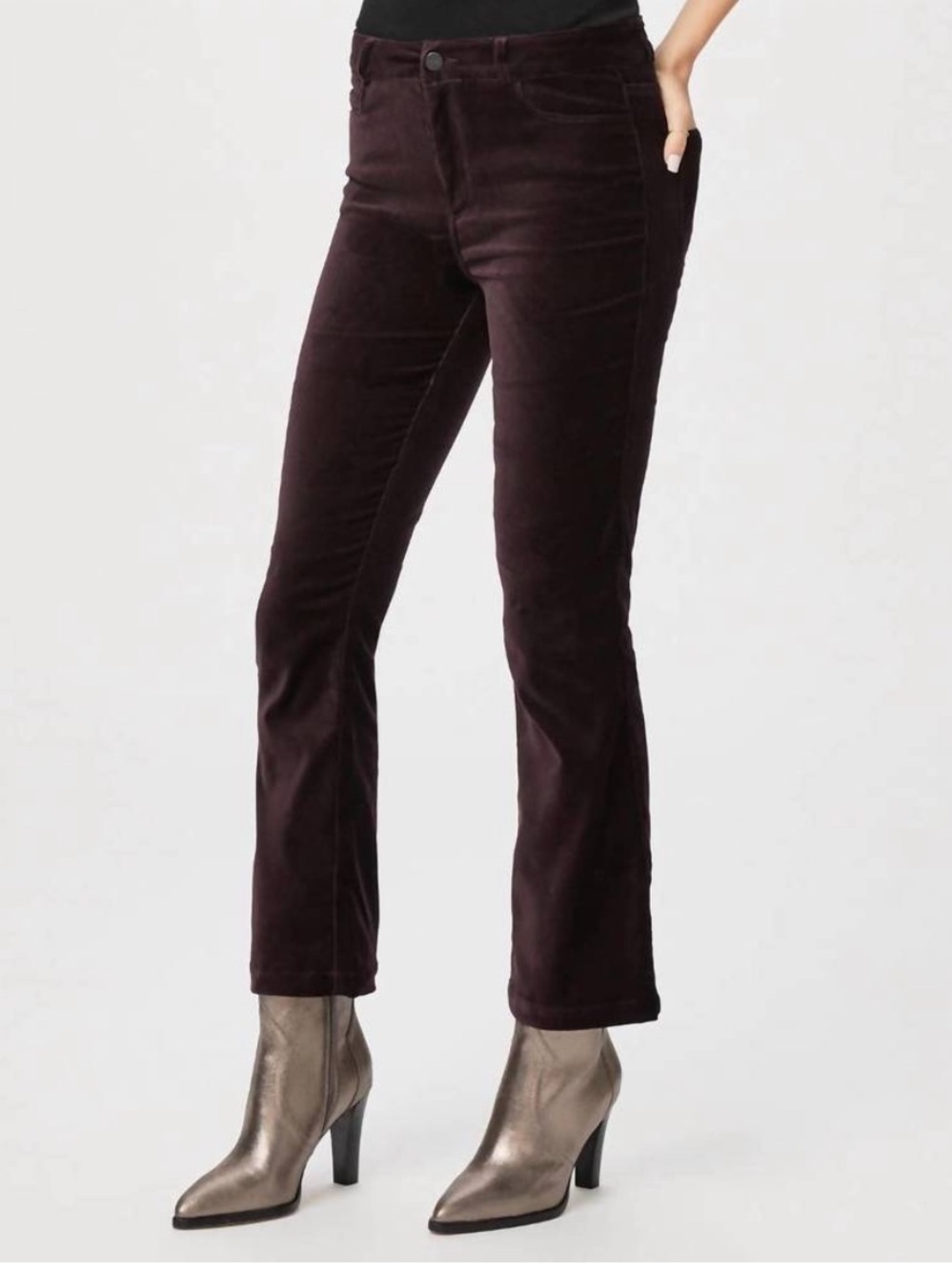 Paige Claudine High Rise Ankle Length Flare Pant in Black Cherry Size 28 Velvet - Picture 6 of 13
